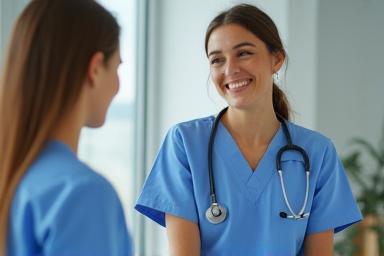 Medical professional speaking English.