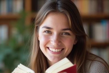 Happy student studying General English.